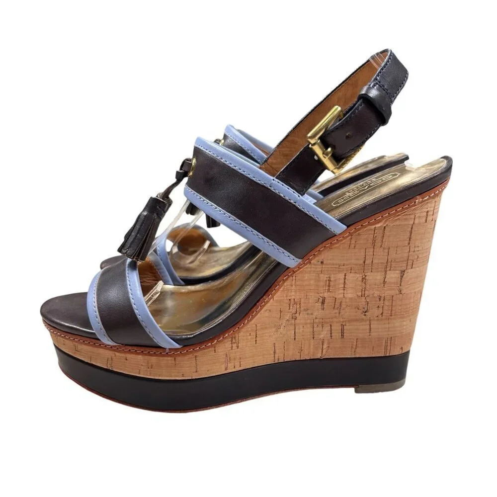 Coach Guileietta Leather Nautical Wedge Platform 8.5 Espadrille Cork Tassel Prep